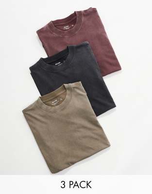 Hollister Hollister 3 pack boxy t-shirt in beige burgandy and black-Multi