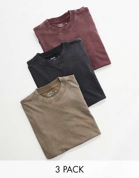 Hollister 3 pack boxy t-shirt in beige, burgandy and black - view 1