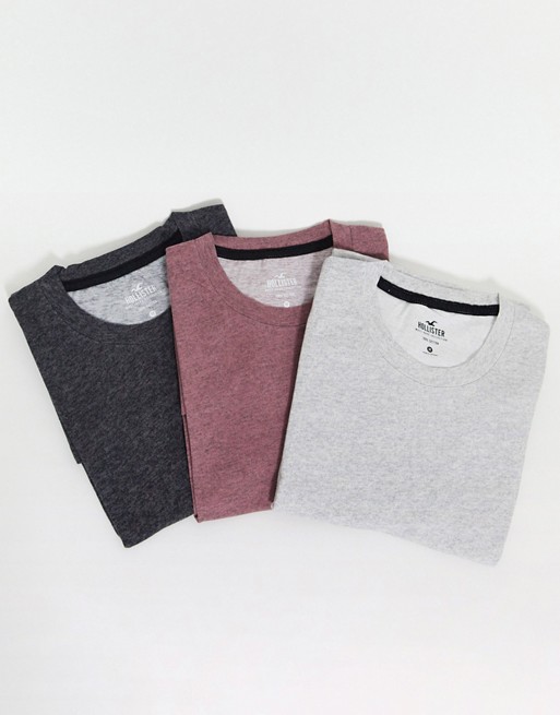 Hollister 3 pack heather crew neck t-shirt seagull logo slim fit in ...