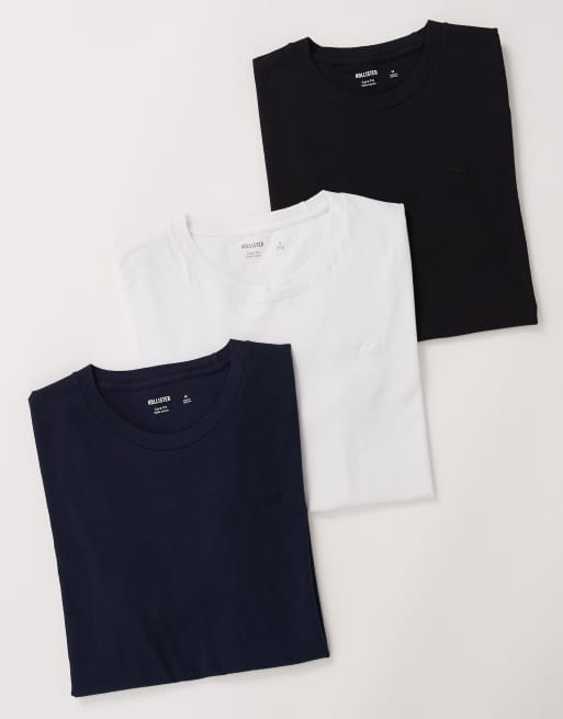 Hollister 3 pack icon crew neck t-shirt in black/blue/white