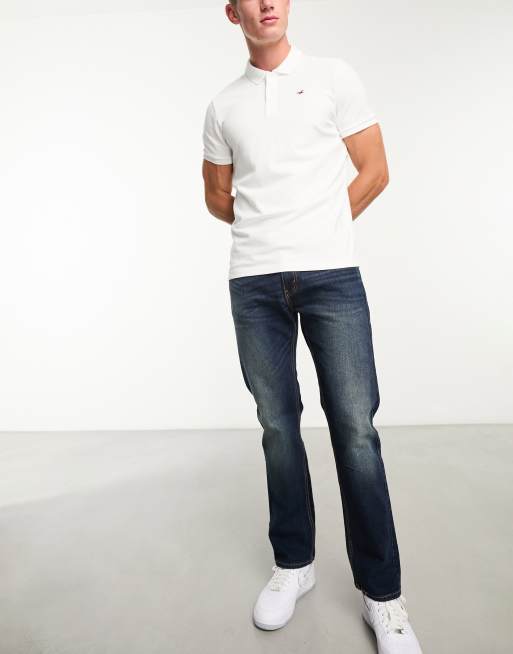 Hollister 3 pack icon logo slim fit pique polo in white navy black
