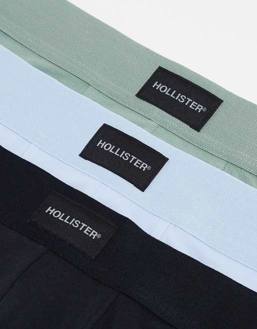 Hollister 3 pack long length 7 inch boxers in blue green navy ASOS
