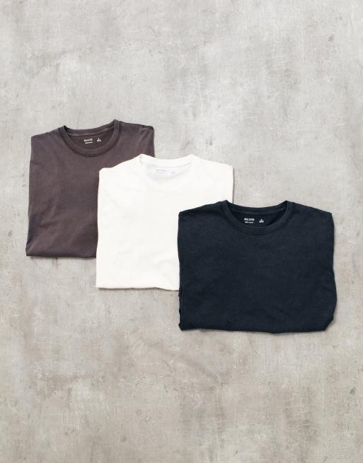 Hollister 3 pack long sleeve t-shirts in black/brown/cream, 1 of 10
