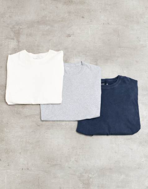 Hollister 3 pack long sleeve t-shirts in cream/navy/grey - view 1