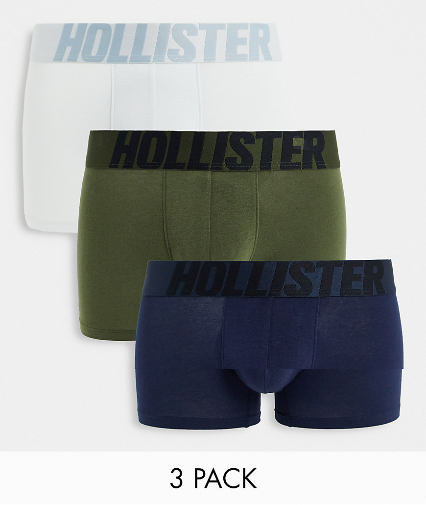 Hollister 3 pack tonal logo waistband trunks in gray/green/navy-Multi