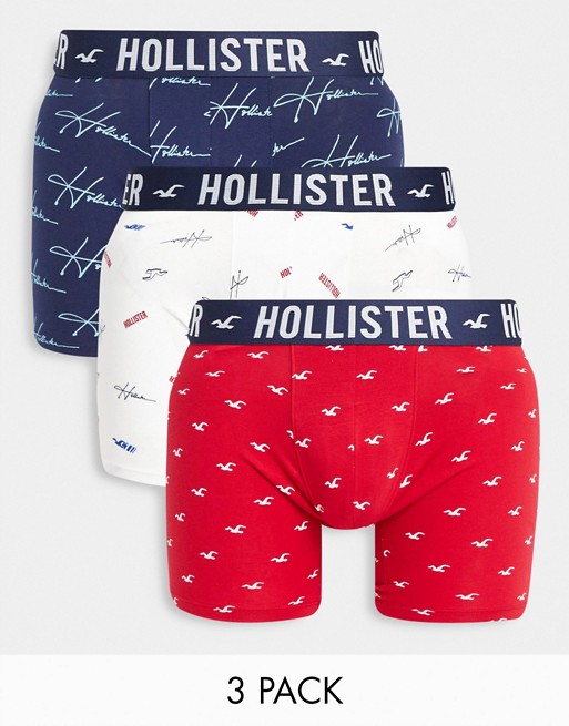 Hollister 3 pack trunk in multi with all over script logo and logo waistband