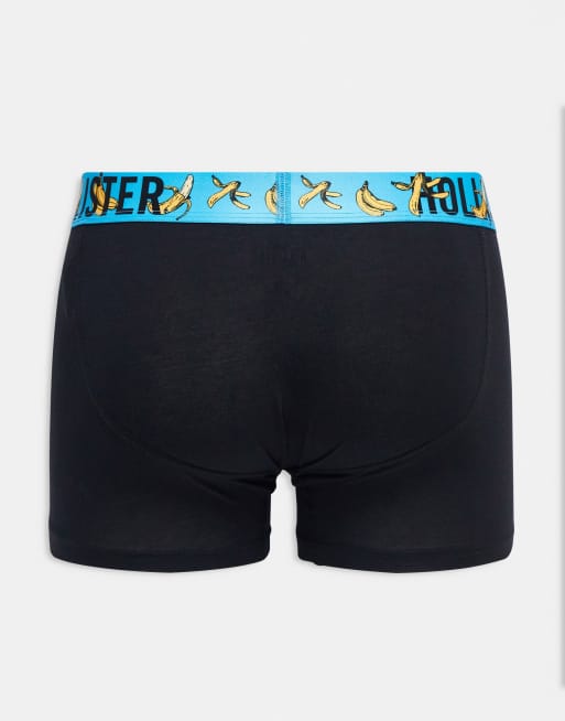 Hollister 3 pack trunks conversational logo waistband in black/light & mid blue, 3 of 4