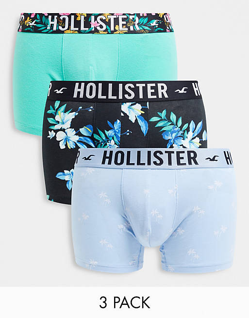 Hollister 3 pack trunks in green/blue/navy with floral print