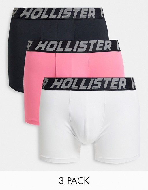 Hollister 3 pack trunks in white/pink/black with logo waistband