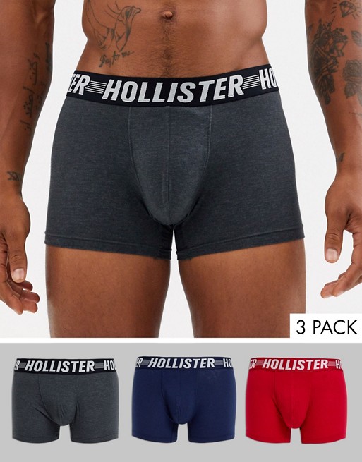 Hollister 3 pack trunks logo waistband in navy/red/grey