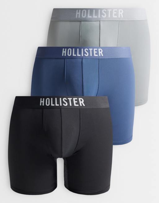 Hollister 3er-Pack Boxershorts mit Eingriff in Grau/Blau/Schwarz, 1 von 3