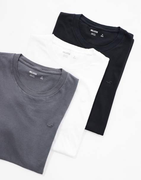 Hollister – 3er-Pack Classic Fit T-Shirts in Neutral mit Logo auf der Brust - view 1