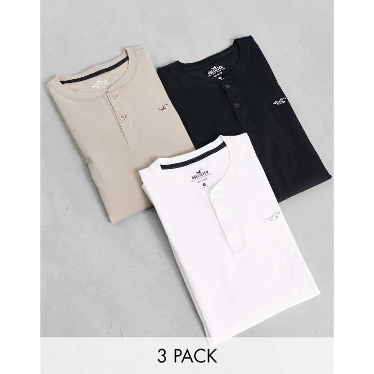 T Pack Henley ClassicfuncenterShops Hollister 3er Graphic T Shirt Pyjama Set Shirts in WeiB Hellbraun Schwarz mit Markenlogo