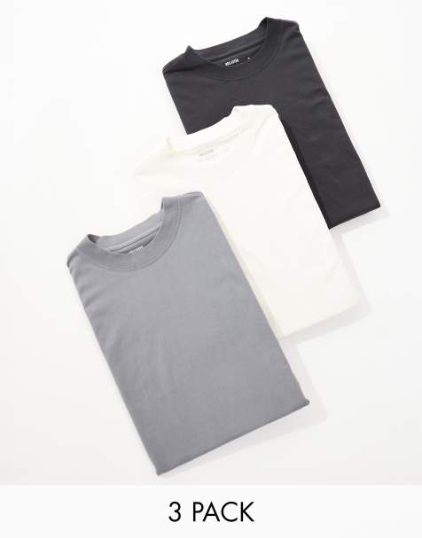 Hollister – 3er-Pack T-Shirts in Weiß, Grau und Schwarz mit kastigem Schnitt - view 1