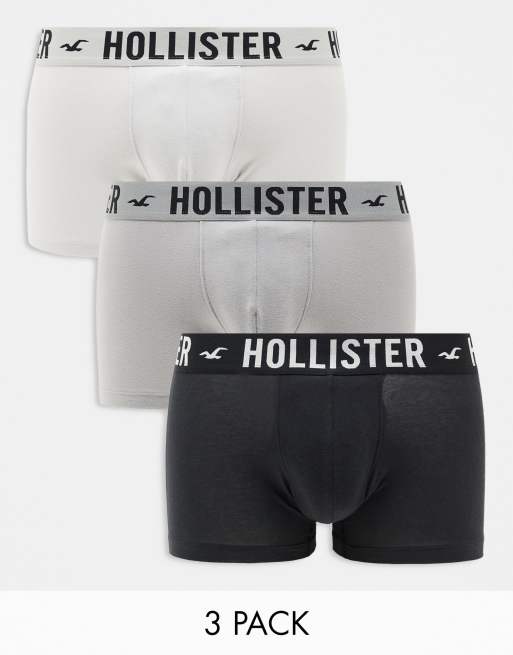 Hollister – 3er-Pack Unterhosen in Grau/Schwarz mit kontrastierendem Logobund