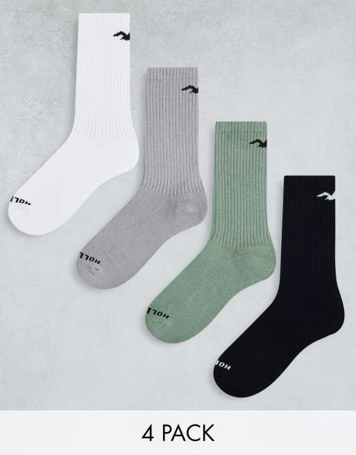 Hollister 4 pack back icon logo elevated essentials crew socks in
