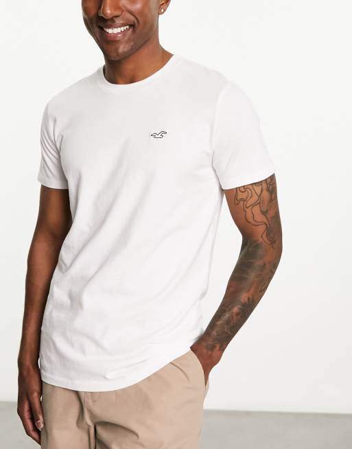 Hollister tech retro logo blocking t-shirt in white/gray marl, ASOS