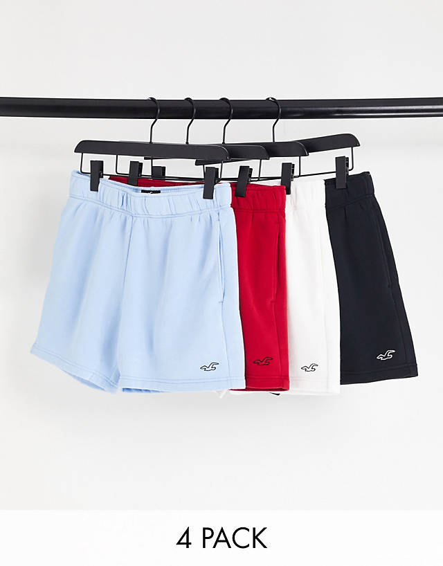 Hollister - 4 pack icon logo sweat shorts in navy/blue/pink/white
