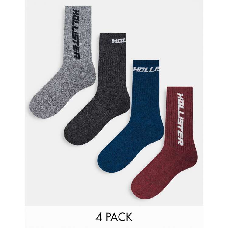 Hollister 4 pack large logo heather knit crew socks in multi