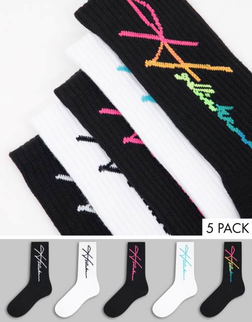 Hollister 4 pack socks in white/black with logo ASOS