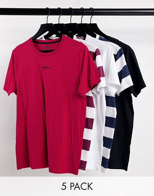 Hollister 5 pack central logo t-shirts in multi