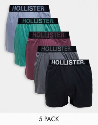 Hollister 5 pack colour run logo waistband relaxed fit boxers in multi