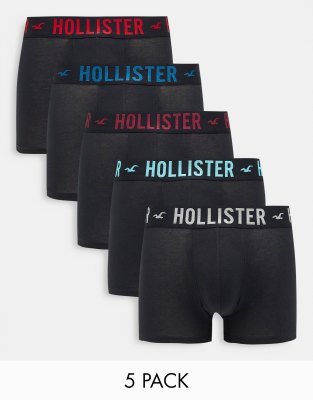Hollister 5 Pack Contrast Logo Boxer Briefs In Black ModeSens