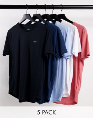 Hollister 5 pack icon logo curved hem t-shirts in multi - ASOS Price Checker