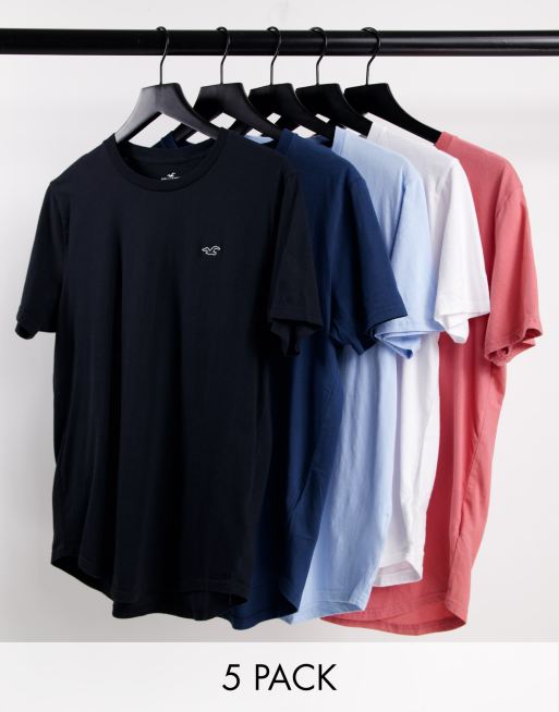 Hollister 5 pack icon logo curved hem t shirts in multi