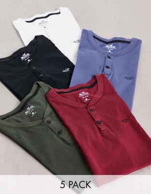 Hollister 5 pack icon logo henley t-shirt in multi - ASOS Price Checker