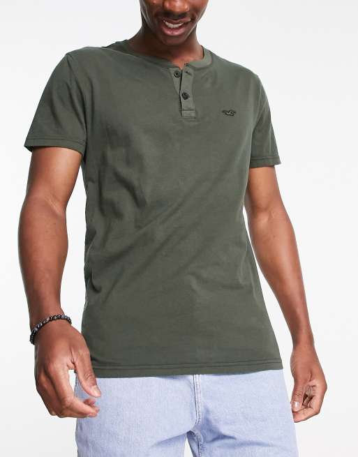 Hollister Men Green Henley T-Shirt