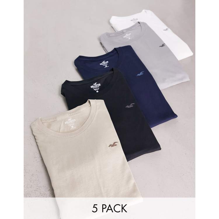 Hollister 5 pack icon logo muscle fit t shirt in multi ASOS