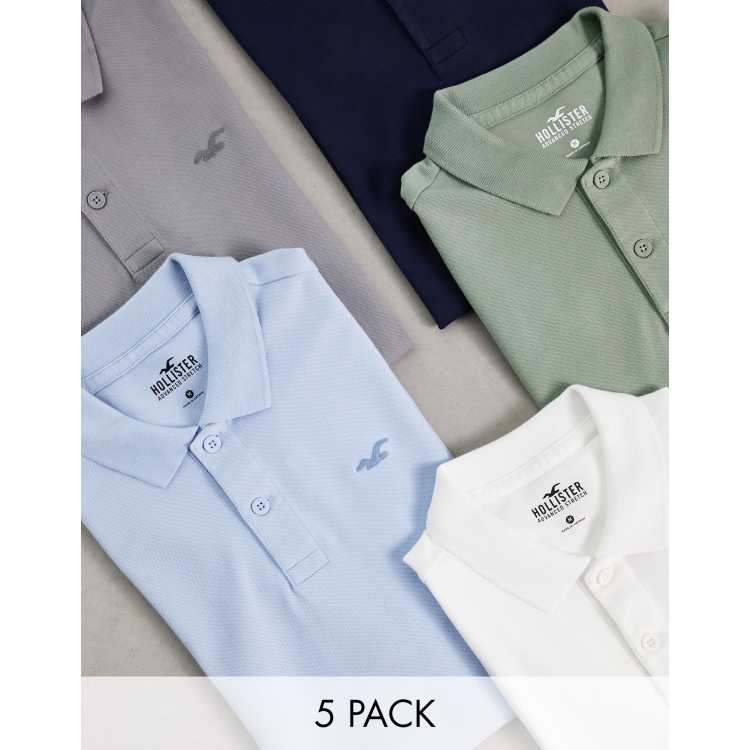 Hollister 5 pack icon logo pique polo in multi ASOS