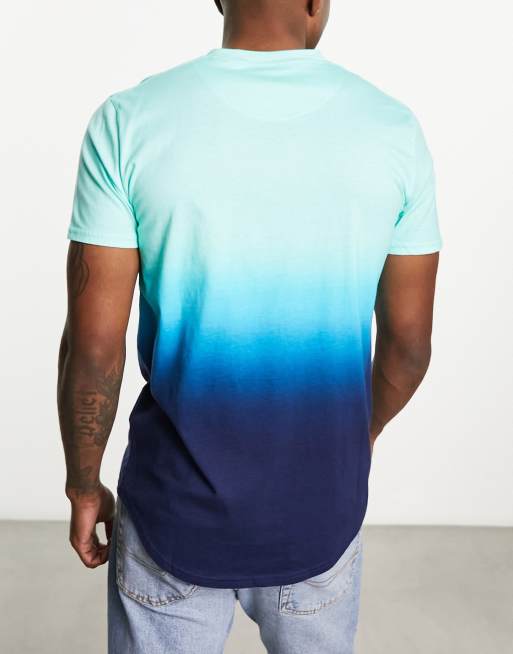 Hollister Men's Long Sleeves Dark Teal Large Size Curved Hem Graphic  T-shirt.