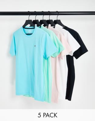 Hollister 5 pack icon logo t-shirt in multi - ASOS Price Checker