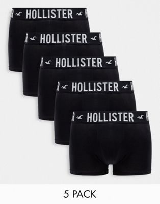 Hollister 5 pack logo waistband trunks in black