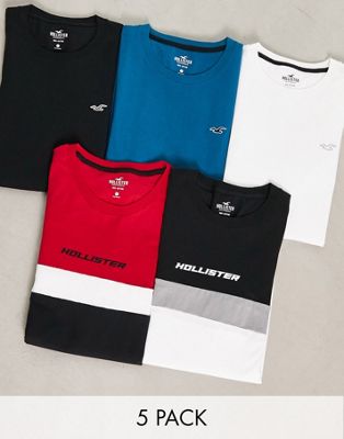 Hollister 5 pack plain and colour block t-shirt in multi - ASOS Price Checker