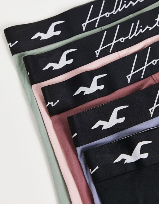 Hollister 5 pack contrast logo waistband trunks in multi