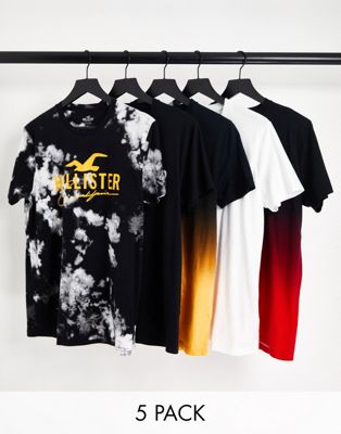 Hollister 5 pack sport logo plain and camo print t-shirt in multi