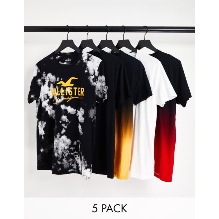 Hollister 5 pack sport logo plain and camo print t-shirt in multi