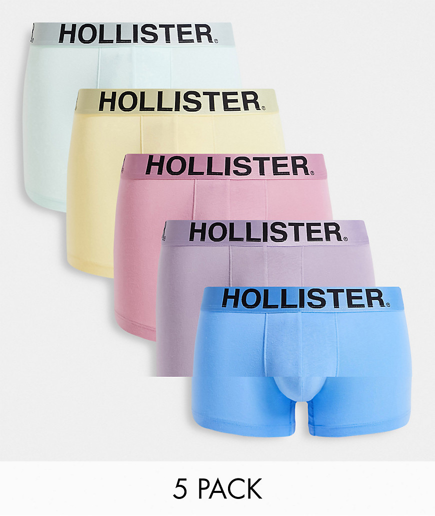 Hollister 5-pack sport tonal logo waistband trunks in pink/yellow/blues/purple-Multi