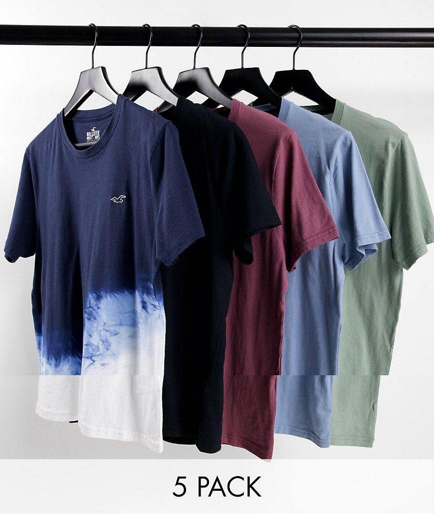 Hollister 5 pack t-shirts in black, blue, pink, green tie dye print-Multi
