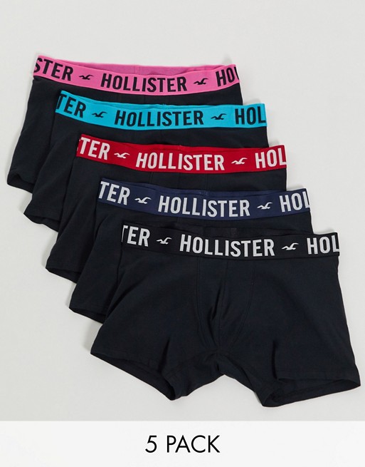 Hollister 5 pack trunks in black with contrasting logo waistband