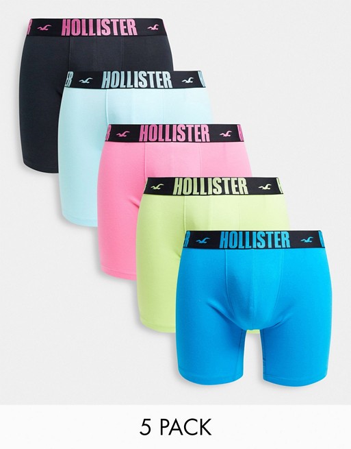 Hollister 5 pack trunks in green/blue/pink/black with logo waistband
