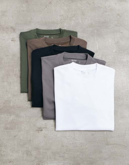 Hollister 5-pack vardagst-shirt i grått, khaki och svart