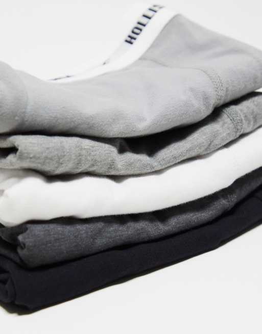 Hollister 5 pack white logo waistband trunks in white/grey/black, 3 of 4