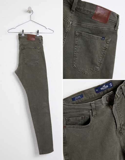 Hollister 5 pocket superskinny biker detail trousers in ivy green