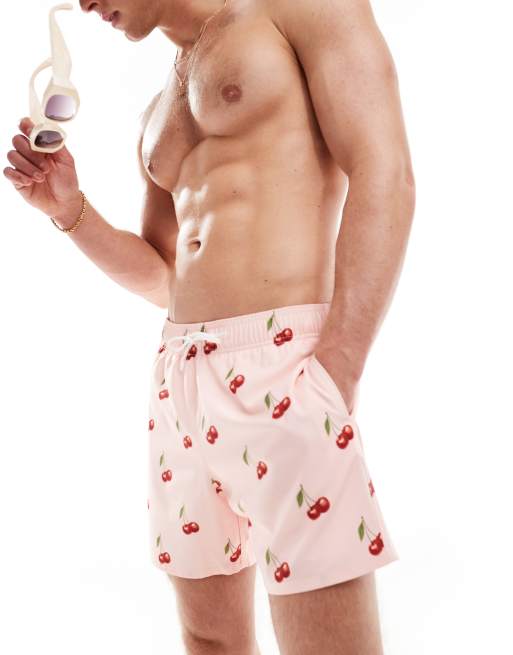 Hollister - 5-tommers-badeshorts med kirsebærprint i lyserød