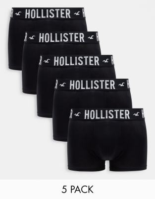 Hollister – 5er-Pack Unterhosen in Schwarz mit Logobund