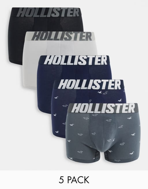 Hollister – 5er-Pack Unterhosen mit Ton-in-Ton-Logobund, einfarbig und mit durchgehendem Logo in Schwarz/Grau/Marineblau